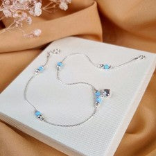 Pulsera tobillo corazón piedra de nacimiento cadena plata esterlina 925 maciza ópalo tobillera 10""