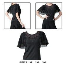 Elegante Top de Baile de Baile para Mujer con Cuello de Pedrería para Cha Cha