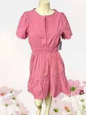 $160 StitchDrop Mujer Talla XL Hasta la Rodilla Mini Vestido Algodón Rosa Sólido Nuevo