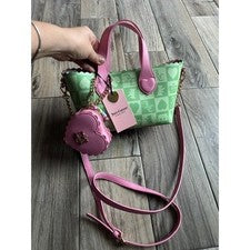 Mini Bolso para Mujer Juicy Couture Pequeño Verde Rosa Nuevo con Etiquetas Retro Corazón Monedero
