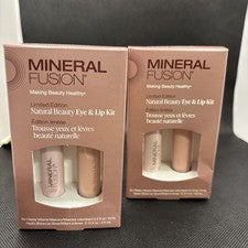 MINERAL FUSION NUEVO KIT DE OJOS Y LABIOS BELLEZA NATURAL RÍMEL Y BRILLO LABIAL Lote de 2