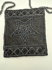 Hecho a mano con cuentas negras y de seda para mujer Cartera de fiesta Bandolera Cartera 7"x 6,5" Vestido
