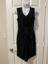 Vestido EXPRESS ceñido al cuerpo negro recogido cuello en V sin mangas para mujer talla 8 nuevo con etiquetas
