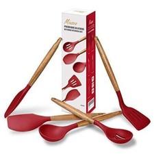 Juego de utensilios de cocina de silicona premium antiadherentes Miusco con mango de madera dura