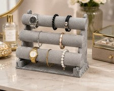 Soporte de pulsera soporte de reloj soporte de joyería soporte de joyería 3 rollos de terciopelo gris