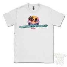 CAMISETA PONTRHYDFENDIGAID CEREDIGION - Retro Estilo Miami Divertida Parodia de Verano Reino Unido