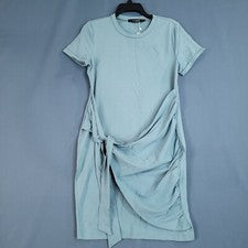 Vestido para mujer de moda estilo envolvente acanalado manga corta azul talla S
