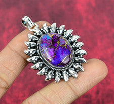 Colgante de plata de ley 925 hecho a mano con piedras preciosas turquesa cobre púrpura de diseñador