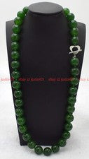 Enorme collar de piedras preciosas redondas de jade verde oscuro natural de 12/14 mm joyería 16-56" AAA