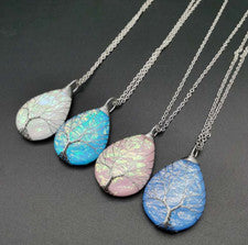 Collar Árbol de la Vida Colgante Alambre de Cobre Envoltura Gota de Agua Colgante Joyería de Moda