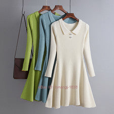 Vestido base versátil de moda con base línea A color liso tejido coreano para mujer