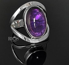 Hermoso anillo de plata de ley 925 elegante ovalado de piedras preciosas de amatista regalo en caja