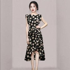 Vestido para mujer 2024 moda estilo francés floral cuello barco Falbala irregular