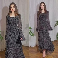 Maxi vestido largo de gasa a lunares de moda de Dubai para mujer