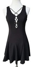 Mini Vestido Patinador Tea & Cup Para Mujer Negro Con Cordones Talla M Poliéster Spandex