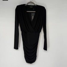Nuevo con etiquetas Vestido Do + Be Envolvente Lateral Fruncido Para Mujer Talla M Negro Metálico Mini Noche