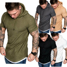 Camiseta Con Capucha Camisa De Algodón De Manga Corta Moda Deportivo Para Hombre
