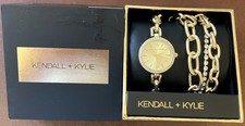 Kendall + Kylie Reloj de Eslabones de Cadena de Oro y Pulsera a Juego Conjunto de Regalo Nuevo en Caja