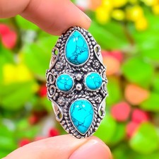 Anillo Joyería Regalo Plata Esterlina 925 Piedras Preciosas Turquesa Santa Rosa Talla 7 i844
