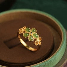 Anillos de trébol de jade natural verde diseñador joyería real chapada en oro de 18 quilates