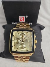 RECOMPENSA Reloj Hombre Acero Multifunción Rectángulo En Dorado - Totalmente Nuevo - Precioso