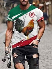 Camisetas Gallo Mexicano Rojo Verde Blanco México Manga Corta Hombres Moda Suave