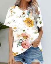 Blusa Camiseta Mujer Multicolor Flores Gráfico Moda Manga Corta Sedoso Suave
