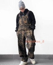 Mono con tirantes de leopardo multibolsillo de moda de calle retro americano para hombre