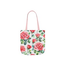 Bolso de hombro de lona con patrón de acuarela rosas rosas