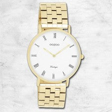 Oozoo Unisex Reloj de Pulsera OOZOO Vintage Analógico Acero Inoxidable Oro UOC20369