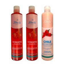 Champú Hidratante Jitomate 530ml + Acondicionador de Chile 530ml. Ombligo Shelo.