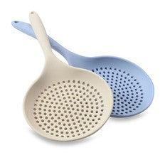 Cuchara de espuma de silicona blanca azul 36,5 x 17 cm para colar alimentos calientes