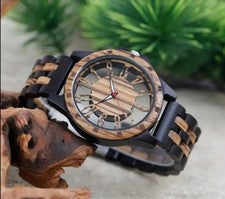 Reloj de madera de cuarzo hueco para hombre. EE. UU. Inventario.