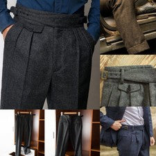 Hombres Retro Tweed GURKHA Pantalones Espiga Lana Pantalones Informal Traje de Negocios Pantalón