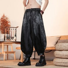 Pantalones informales de seda para hombre pantalones harén finos estilo chino estampado de dragón pantalones tang