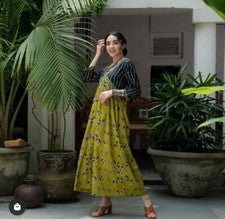 Vestido medio verde de calidad premium para mujer Kurti para boda cóctel artículo