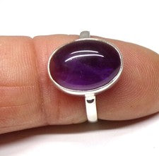 Anillo de piedra amatista ovalada de 15 x 11 mm de plata de ley 925 hecho a mano tamaño H a Z+1