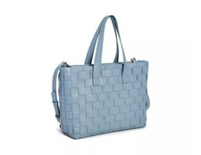 LIKE DREAMS Bolso Bandolera Mujer Cuero Tejido Grande en Azul Gris