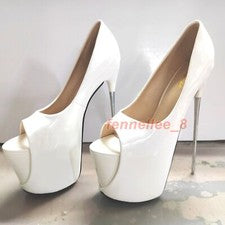 Zapatos de vestir de club nocturno de charol sin cordones de tacón súper alto de 22 cm para mujer