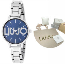 Reloj Liujo Femenino Moda Color Plata Esfera Azul + Bolso De Regalo
