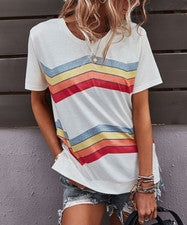 Camiseta para mujer Gaovot blanca a rayas arco iris estilo retro talla M