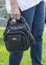 Bolso de viaje de cuero genuino para hombre y mujer con correa ajustable negro