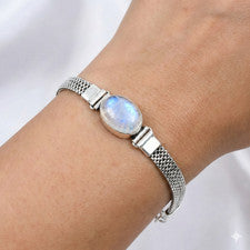 Pulsera de cadena de joyería de plata de ley 925 hecha a mano con piedras preciosas de piedra lunar ADJ
