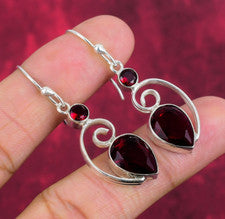 Pendientes de plata de ley 925 hechos a mano con piedras preciosas granate rojo joyas regalos por amor