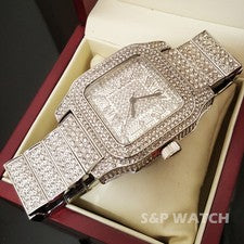 Reloj de diamantes simulados Rick Ross de laboratorio de hip hop completo helado de oro blanco para hombre