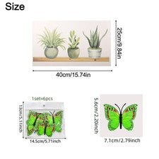 Decoración de mariposa que brilla en la oscuridad con elegante conjunto de arte de pared de planta verde