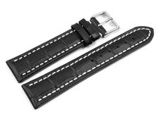XL - Correa de reloj - acolchada - estampado cocodrilo - negro - 18,20,22,24,26,28 mm
