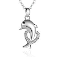 Collar colgante de plata de ley 925 con corazón de cristal de delfín para mujer joyas regalo