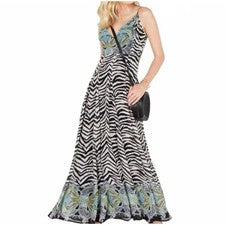 Nuevo vestido informal maxi plisado estampado negro talla 4 INC $120 para mujer