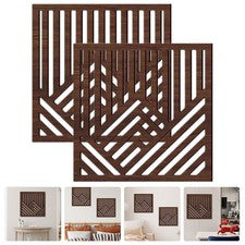 Arte de madera rústico colgante tallado geométrico decoración de pared sala de estar 2 piezas